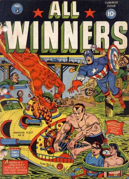 All Winners Comics 5 - Torch - Captain America - Shield - Sub-mariner - Water