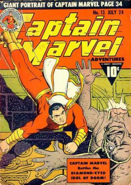 Captain Marvel Adventures 13 - Diamond - Cape - Red Suit - Monster - Power - Clarence Beck