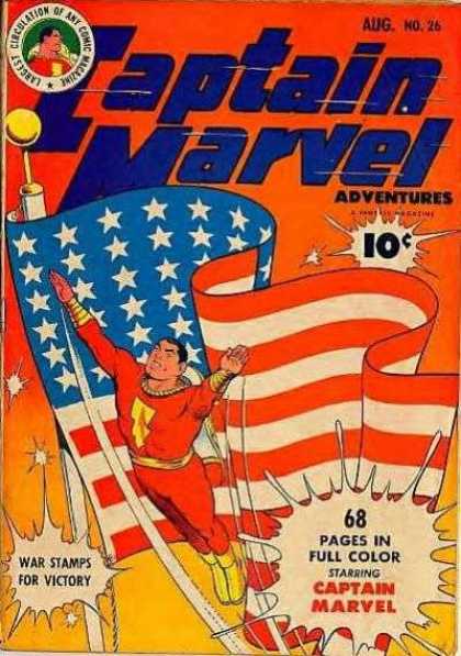 Captain Marvel Adventures 26 - Flag - Patriotic - Superhero - Stars - Stripes - Clarence Beck