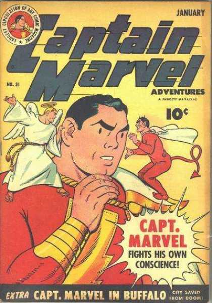 Captain Marvel Adventures 31 - Angle - Devil - Halo - Bolt - Red Outfit - Clarence Beck