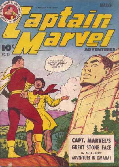 Captain Marvel Adventures 33 - Mountain - Sky - Birds - Cloud - Trees - Clarence Beck