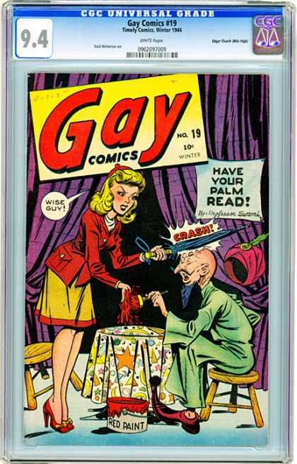 CGC Graded Comics - Gay Comics #19 (CGC) - Gay Comics - Timely Comics Winter - Umbrella - Red Jacket - Palm Read