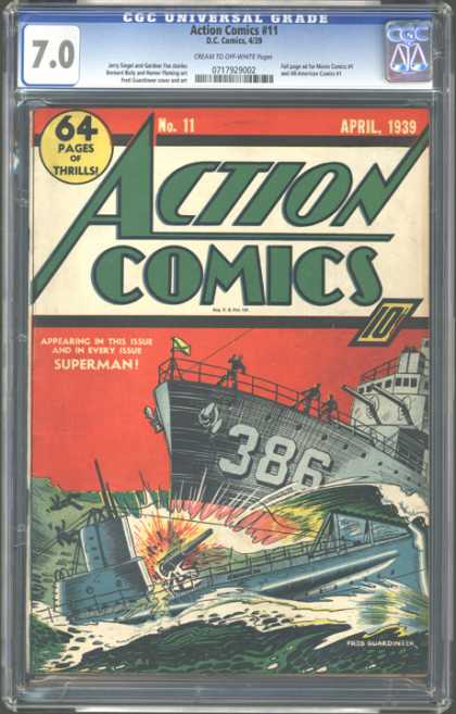 CGC Graded Comics - Action Comics #11 (CGC) - Cgc Universal Grade - April 1939 - Superman - Battle In The Sea - Ship
