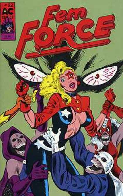 Femforce 22 - Blood-shot Eyes - Skeletons In Costume - Star Over Left Eye - Skimpy Outfit - Dead Superheroes