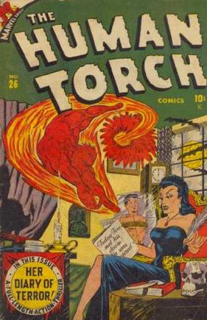 Human Torch 26 - Marvel Comics - Grandfather Clock - Fire - Bat - Moon