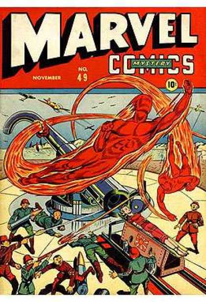 Marvel Mystery Comics 49 - Airplane - Bullets - Helmet - Fire - Gun