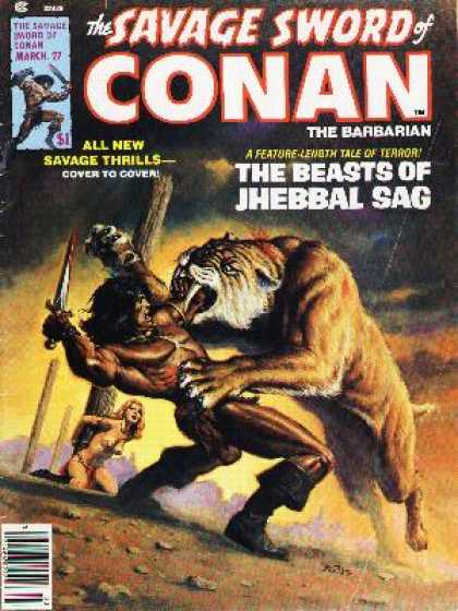 Savage Sword of Conan 27 - Hero Saves The Day - Deadly Sabretooth Action - Kill The Cat Save The Girl - Killer Cat - Beautiful Maiden