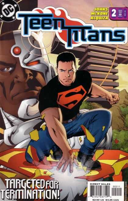 Teen Titans (2003) 2 - Superman - Black Tshirt - Mask - Rock - Grass - Mike McKone