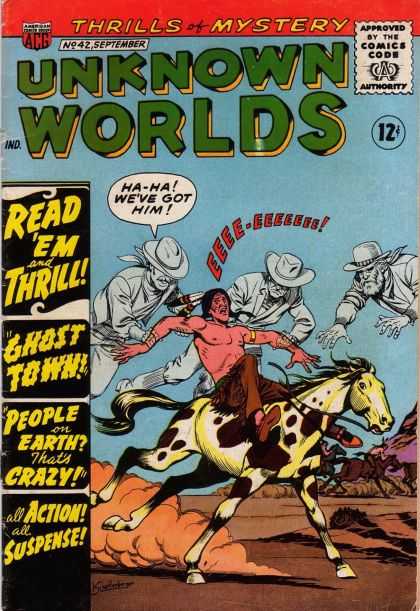 Unknown Worlds 42 - Unknown Worlds - Cowboys - Indian - Horse - Fight